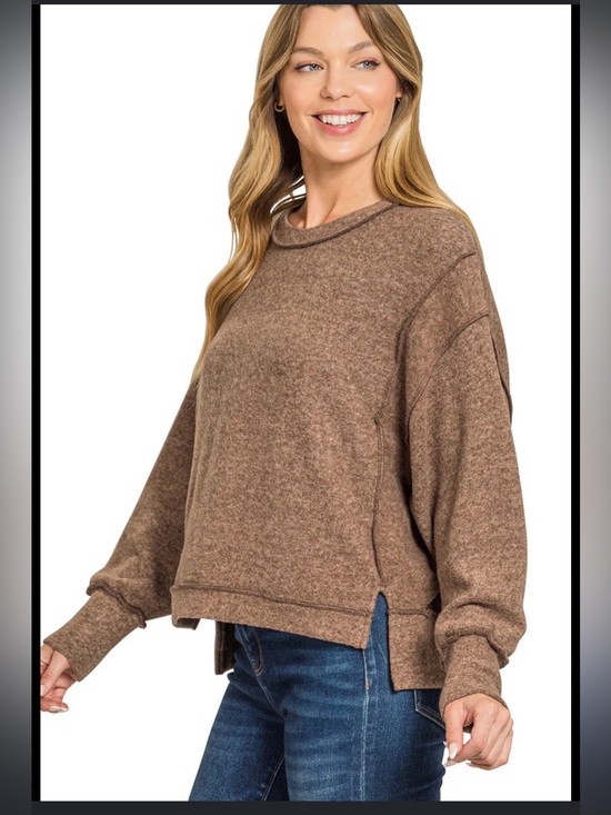Zenana Outfitters Sweaters - Zenana Hacci Cozy Mocha Knit Pullover Sweater Academia L/XL
